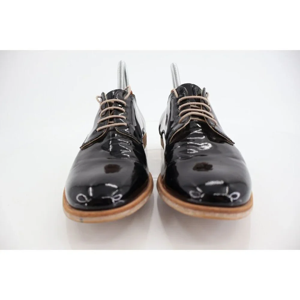 AGL Italy Women's Loafer Size 39.5 9.5 Black Leather Lace Up Loafer Flat Shoes